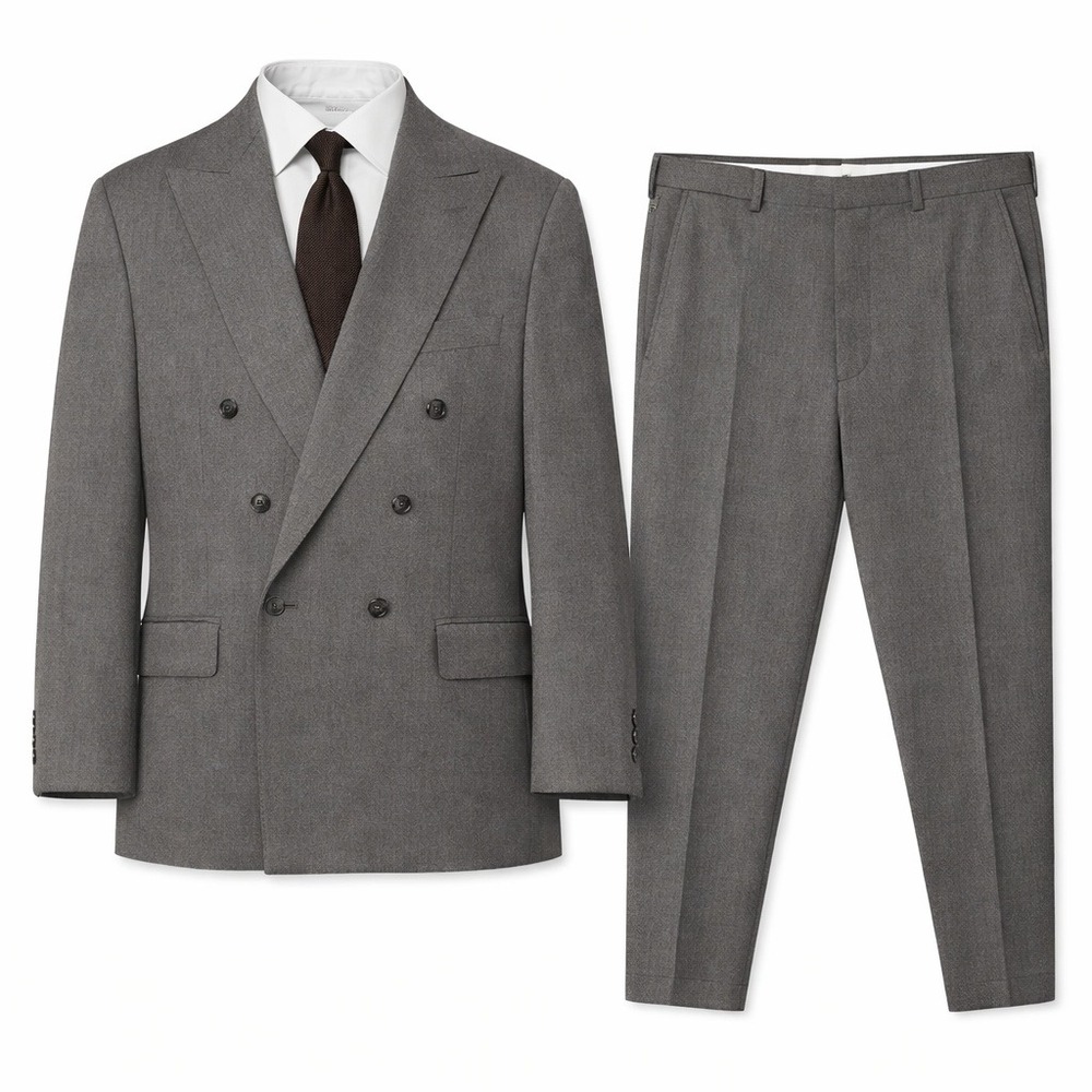 John Henry Suit Mens 44L 32x29 Brown Double Breasted Peak Lapel Polyester Wool